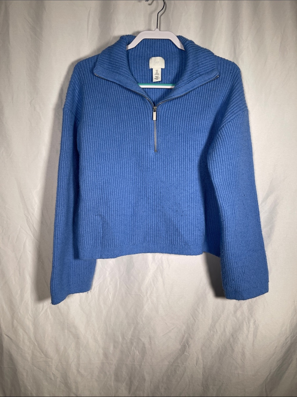 H&M WOMENS BLUE HALF ZIP SWEATER SMALL